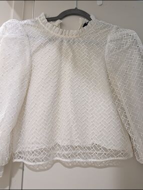 Zara White Embroidered Lace Sheer Layer Blouse